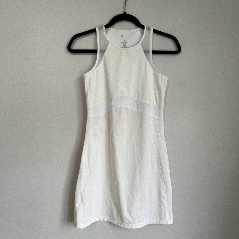 White sweaty Betty tennis dress with mesh cutouts!